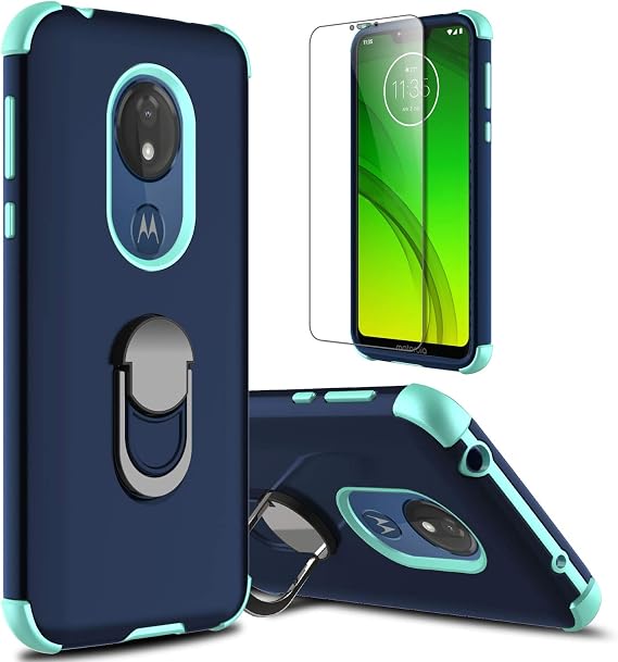 for Moto G7 Power Case, for Moto G7 Supra Case with Soft TPU Screen Protector, Ring Magnetic Holder Kickstand Protective Phone Cover Case for Motorola Moto G7 Power (Navy)