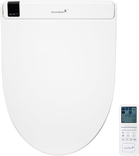 SmartBidet SB-3000 Electric Smart Bidet Toilet Seat for Elongated Toilets with Remote Control with Screen, Unlimited & On Demand Warm Water