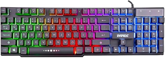 Everest KB-X88 USB Mekanik Hisli Gökkuşağı Aydınlatmalı Q Oyuncu Klavyesi, Siyah