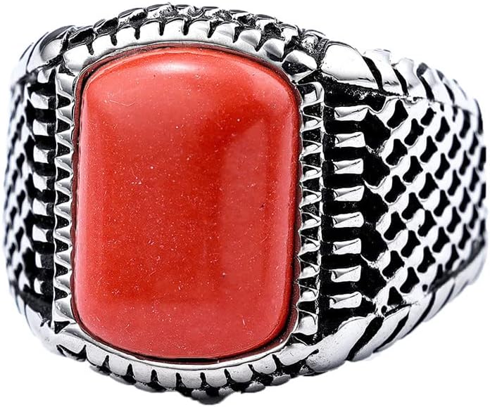 Mens Stainless Steel Square Red Gemstone Gothic Biker Hip Hop Punk Ring