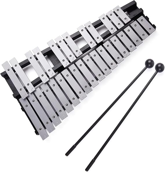 30 Note Foldable Glockenspiel Xylophone with Wooden Frame | 30-note foldable glockenspiel with aluminum bars, wooden frame, mallets and carrying case for practice and performance