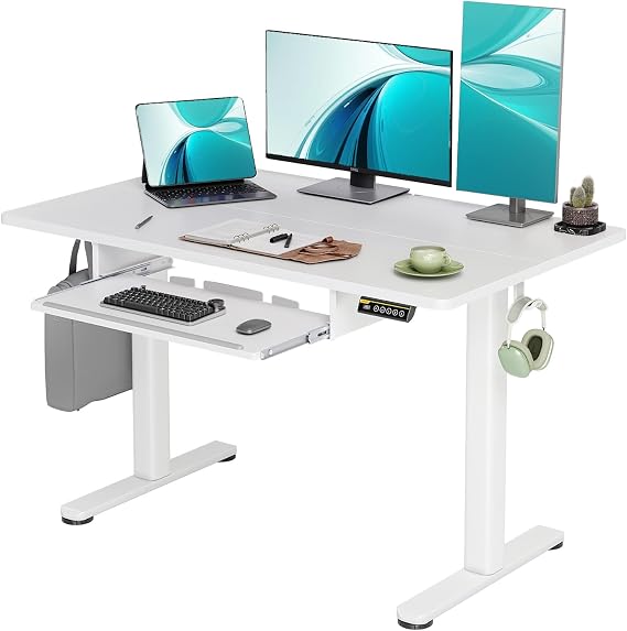 Claiks Electric Standing Desk 48x24 with Keyboard Tray White