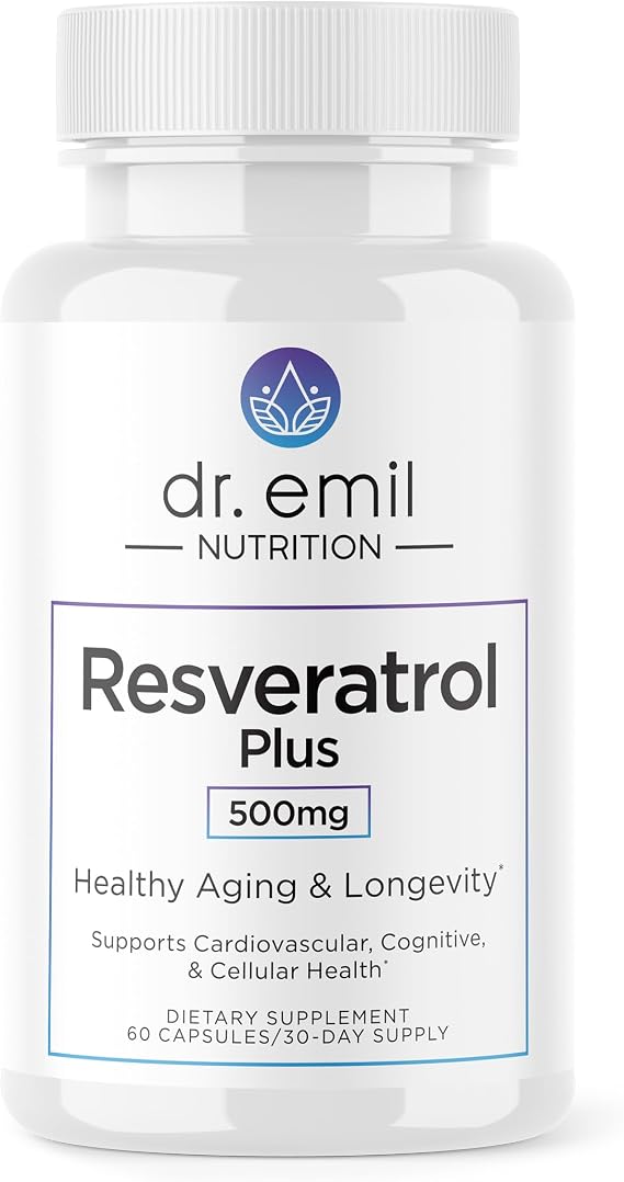 Dr. Emil Nutrition Resveratrol Supplement - Healthy Aging Supplement with 500mg Resveratrol & 100mg Quercetin - Supports Normal Cellular & Cognitive Health - 60 Capsules