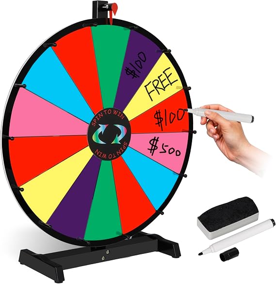 JupiterForce 24" Tabletop Color Prize Spinning Wheel 14 Slots Prize Spinner with Dry Eraser & Marker Pen Editable Carnival Fortune Spin to Win Casino Wheel Game Equipment