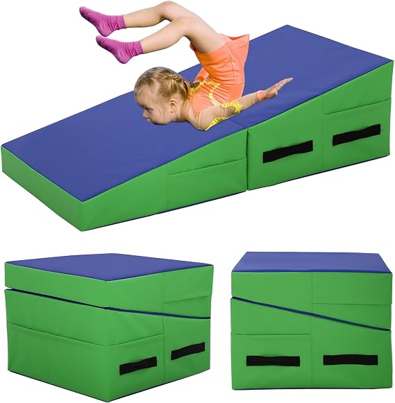 Gymnastics Mat 34X24X14 Incline Tumbling Mats for Home Gym, Folding Exercise Mat Cheese Wedge Mat with Non-Slip PVC Surface & Handles for Kid Adults Workout