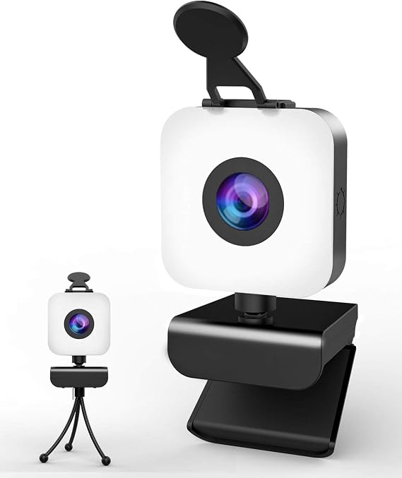 1080P Webcam mit MikrofonFull HD Web Camera für PC/LaptopFacecam Streaming Cam mit RinglichtAbdeckung und StativUSB Kamera für Video Chat und Aufnahme ZoomSkypeDesktop Windows Mac Android