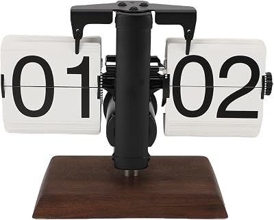 Classic Modern Wood Mini Flip Desk Clock, Retro Vintage Analog Design Auto Flip Clock Table Clock Large Number Battery Powered, Ideal for Home Office School Hotel Cafe