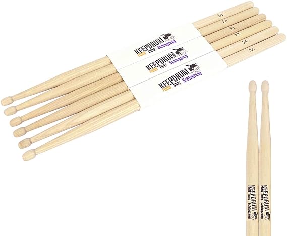 KEEPDRUM 5A Hickory Drum Sticks 3 Pairs