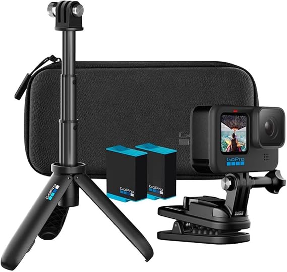 GoPro HERO10 Black Accessory Bundle - Includes HERO10 Camera, Shorty (Mini Extension Pole + Grip), Magnetic Swivel Clip, Rechargeable Batteries (2 Total), and Camera Case