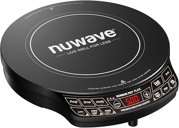Nuwave Precision Induction Cooktop, 10.25 Shatter-Resistant Ceramic Glass | 6.5 Heating Coil, 81 Temps from 100F to 500F, 3 Wattage Settings 600, 900 & 1400 Watts