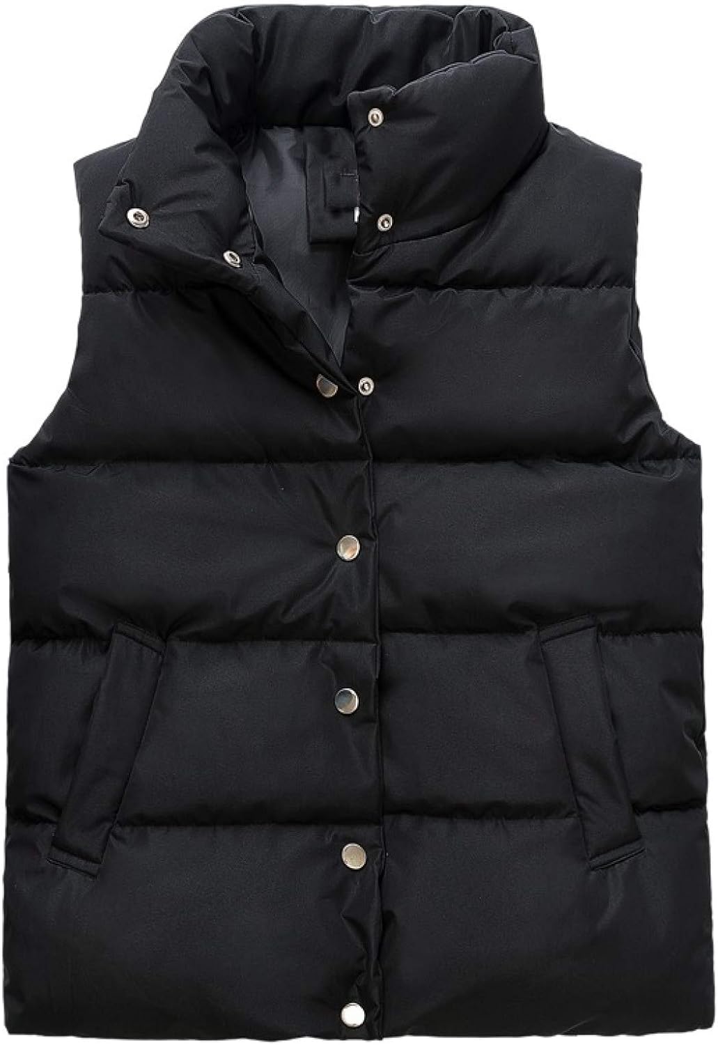 Women's Puffer Vest , Stand Collar Ultra Light Button-Front Quilted Gilet