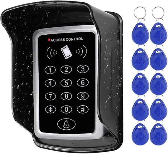 Diginex RFID Access Control Keypad Keyboard Waterproof Cover for Door Locks Access Control System + 10pcs Blue RFID Keychains
