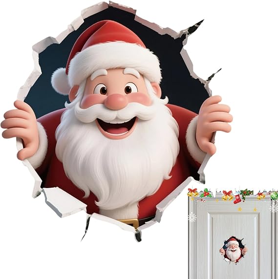 Christmas Decals for Walls Snowman Santa Claus Reindeer Breaking Wall | Funny Toilet Lid Decals for Home Party Living Room Bedroom Bathroom Kitchen Office Tile Door