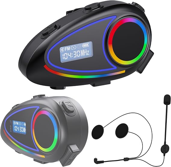 Motorcycle Wireless Helmet Intercom & Bluetooth Headset 1600ft Motorcycle Helmet Communication System with 40-Hour Battery Life, Waterproof, FM Radio, Voice Assistant, and Ultra-Slim 1.2cm Speakers