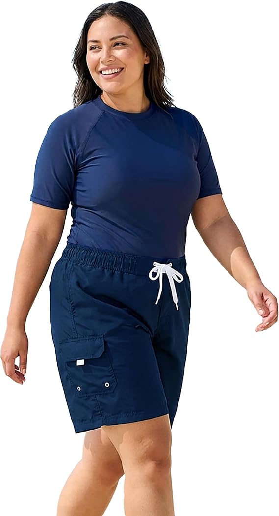 Adoretex Womens Plus Size Quick Dry Swim Board Shorts, 8 Inseam Polyester Light Weight Swim Shorts