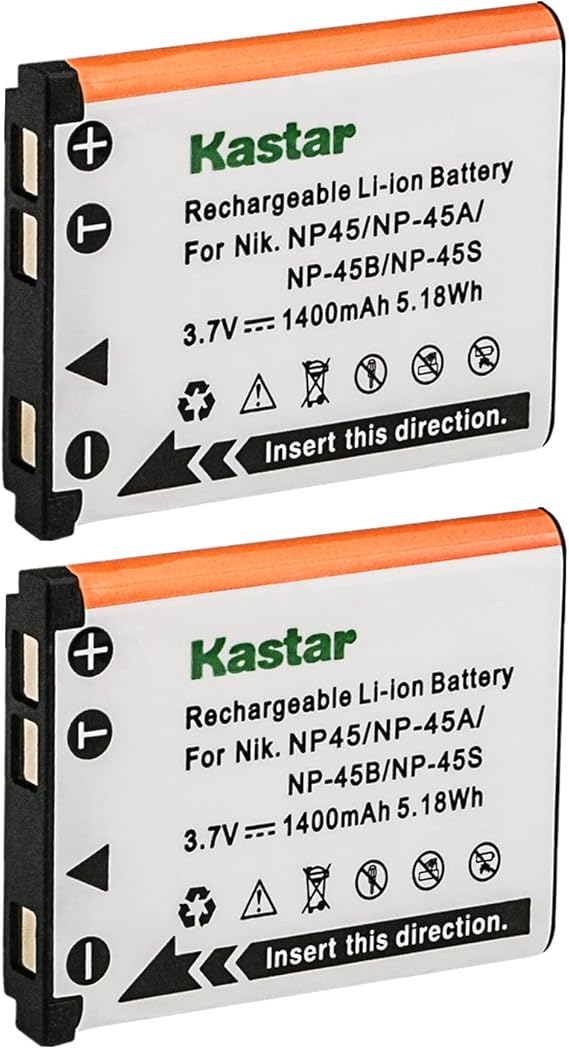 Kastar 2-Pack NP-45 Battery for Fujifilm NP-45A, NP-45B, NP-45S and Fujifilm FinePix XP20 XP30 XP50 XP60 T500 T510 T550 JX520 JX550 JX700 JX710 JZ700 J100 J120 J210 J250 Z800 Z900 Z950 Digital Camera