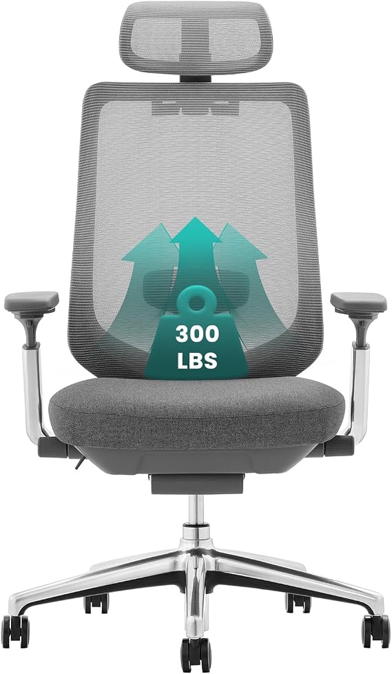 Ergonomic Mesh Office Chair, High Back Computer Executive Desk Chair with Adjustable Headrest and 4D Arms, Slide Seat, Tilt Lock-Dark Grey