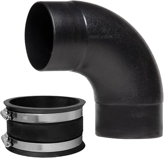POWERTEC 70460 4" 90 Degree Elbow Dust Hose Connector & 4 Inch Dust Control Flex Cuff with Steel Hose Clamps, Rubber Cuff Coupler for Woodworking Dust Collection Fittings, Dust Collector Accessories
