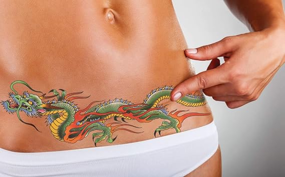 TuckTats Tatsu Temporary Tattoo for Scars Realistic Waterproof Scar Cover Tattoo for Tummy Tuck, Mastectomy, C-Section & Top Surgery Dragon Design, Long Lasting 57 Days