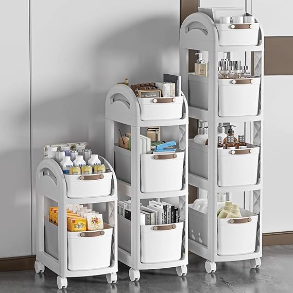 Kitchen Organizer 2-4 Tier Slim Rolling Storage Cart, Narrow Utility Cart, Slide Out Storage Shelves, Mobile Shelving Unit for Kitchen, Bedroom, Office, Laundry Room (Color : A, Size : 4 Tier)