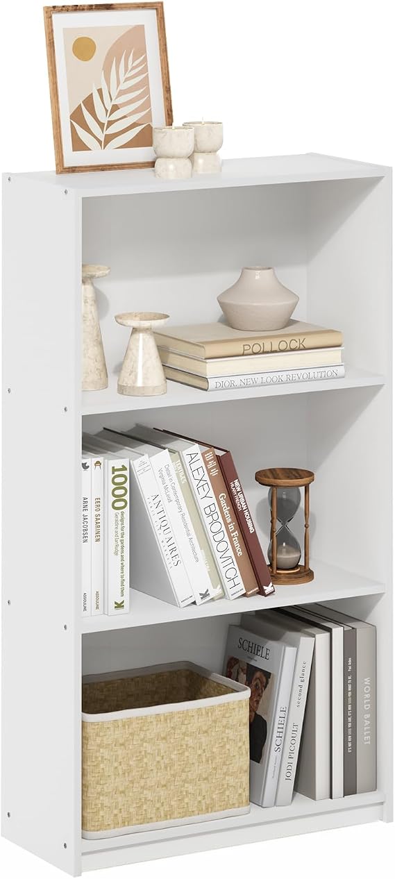 Furinno Basic 3-Tier Book Shelf with Open Shelves, White