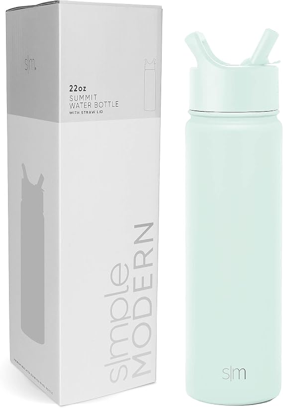 Simple Modern Water Bottle with Straw Lid Vacuum Insulated Stainless Steel Metal Thermos Bottles | Reusable Leak Proof BPA-Free Flask for Gym Sports | Summit Collection | 22oz, Retro Mint