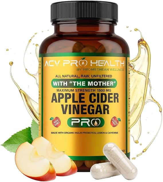 Promethean Wellness ACV Pro Apple Cider Vinegar Capsules Organic with Mother ACV Pills Detox Cleanse Acid Reflux Relief Support Supplement Ginger Root Cayenne Pepper Powder (90 Count)