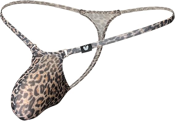Men's Leopard Print Thong G-Strings Thin Low-Rise Sexy Bulge Pouch T-pants Underwear
