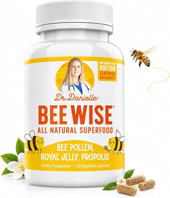 Dr. Danielle's Bee Wise - Bee Pollen Supplement - Bee Well with Royal Jelly, Propolis, Beepollen in 4 Daily Bee Pollen Capsules