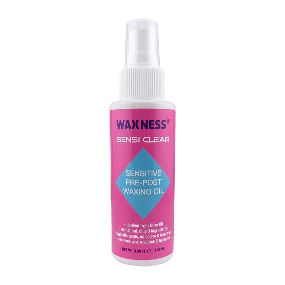 Waxness Sensi-Clear Pre-Post Waxing Oil 3.38 oz (100 ml) Professional Oil for Pre & Post Waxing Care, Residue Removal Made in Italy