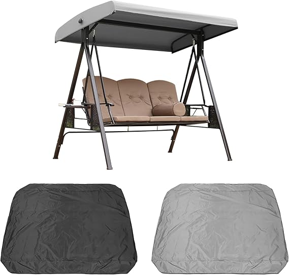belupai Patio Swing Chair Canopy Replacement, 75 x 47 in Replacement Waterproof Swing Top Cover Silver Coated Oxford Swing Chair Top Cover for Garden Patio Yard Park Porch Seat Furniture(Black)