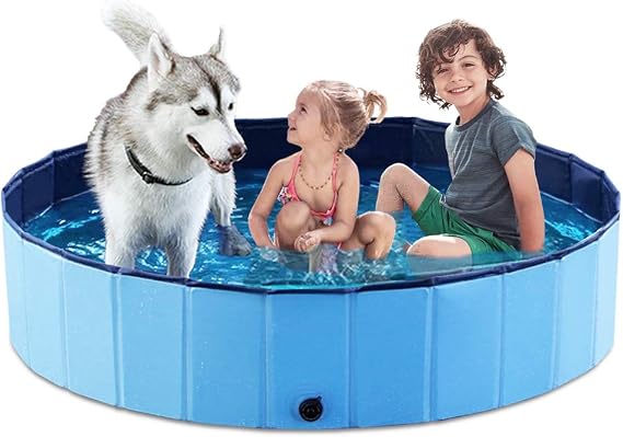 Jasonwell Foldable Dog Pet Bath Pool Collapsible Dog Pet Pool Bathing Tub Kiddie Pool Doggie Wading Pool for Puppy Small Medium Large Dogs Cats and Kids 55" Blue