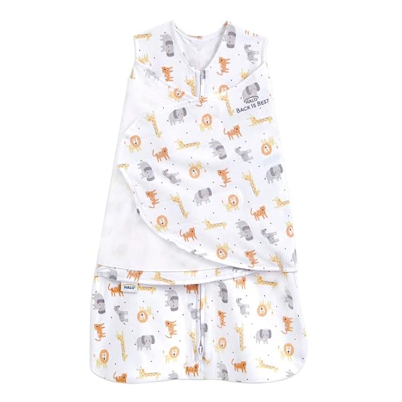 HALO 100% Cotton Sleepsack Swaddle, 3-Way Adjustable Wearable Blanket, TOG 1.5, Jungle Cotton, Preemie, Birth-5lbs