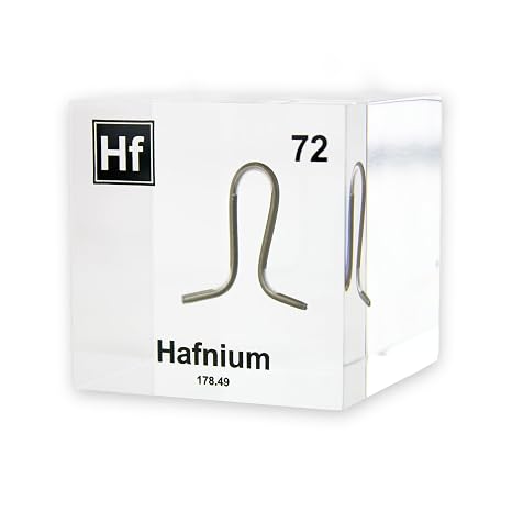 Authentic Hafnium Element Cube, 2x2x2 Inches, Encased in Crystal-Clear Lucite Acrylic, Handmade in The USA by Engineered Labs, for Display or Educational Purposes