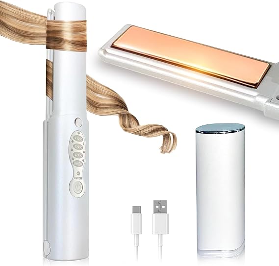 Cordless Hair Straighteners - 5000 mAh Portable Flat Iron Travel Wireless Hair Straightener 2 in 1 with Max. 210C/410F Heats Up in Seconds for Thin-Long & Short Hair