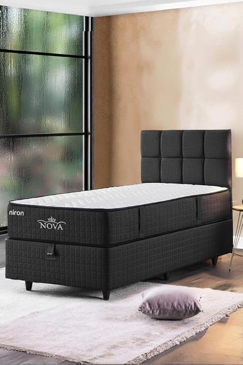 Nova Yatak 150x200 Çift Kişilik - 25 cm Paket Yaylı Ortopedik, Orta Sert, Antrasit, Pamuklu Kumaş