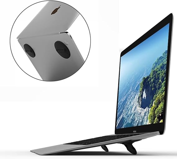 Mini Laptop Stand Cooling Feet, Foldable Desk Computer Keyboard Riser Lift | Ergonomic, Invisible, Ventilated Cooling Holder, Reusable Self-Adhesive, Lightweight, Portable, For Macbook Pro Air HP Dell