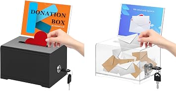 KYODOLED Black Donation Box and Clear Donation Box Bundle