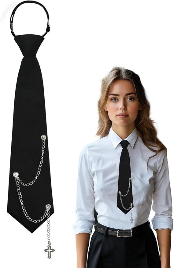 Ties for Women, Black Womens Tie Pre Tied Clip on Skinny Tie for Shirts Uniform