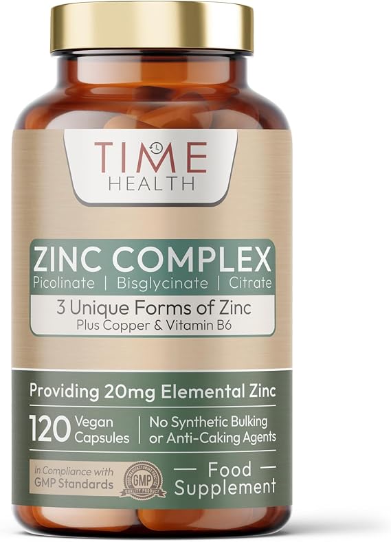New: 20mg Triple Zinc Complex - Chelated Zinc Bisglycinate, Picolinate & Citrate - Plus Copper & Vitamin B6 - for Men & Women