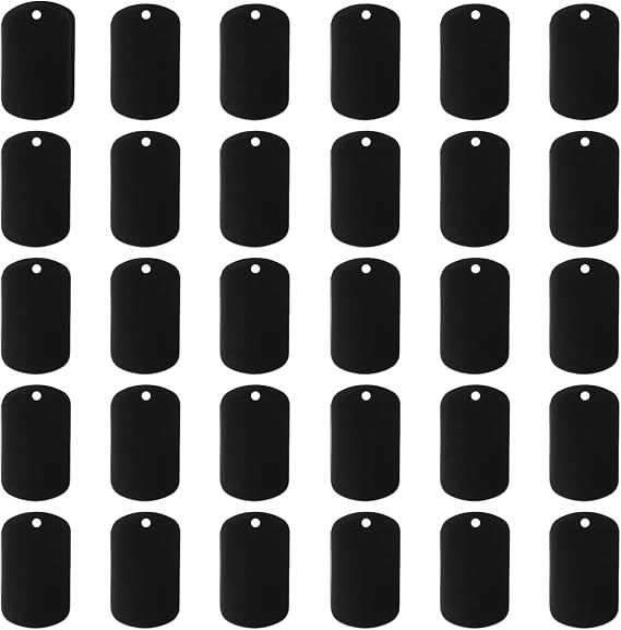 30Pcs Black Aluminium Blank Dog Tags with Hanging Holes - Rectangle Metal Stamping Blanks for Laser Engraving Stamping DIY Keychain Necklace Bracelet Pendant Charm Craft Making