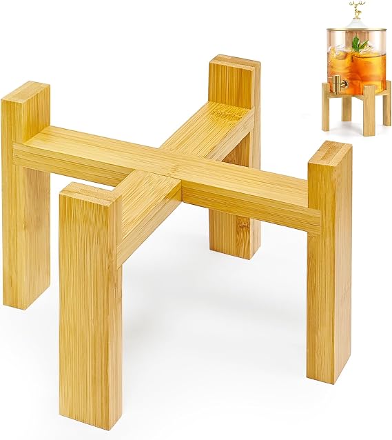 Drink Dispenser Stand, Bamboo Wood Dispenser Stand, Drink Stand for Glass Beverage Dispenser and Water Jug, Fit Max 8 Inch Glass Drink Dispenser (Beverage Dispenser Stand Only)