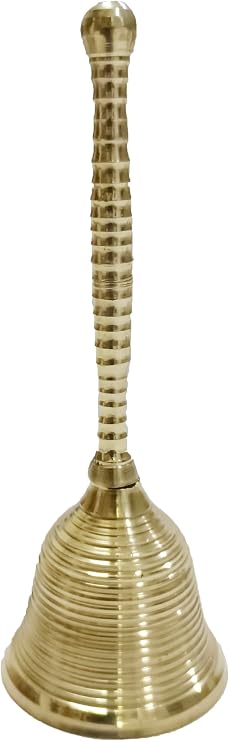 Handheld ghanti Indian Brass handbell Colorful Decorative Jingle Bell for Christmas mandir Pooja Items Wedding Diwali Home Office Decor Hand-Bell (5 Inch)