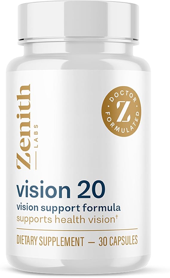 Vision 20 Eye Vitamins - Lutein, Zeaxanthin, and Bilberry Extract - Supports Eye Strain, and Eye Health - Carotenoid Blend