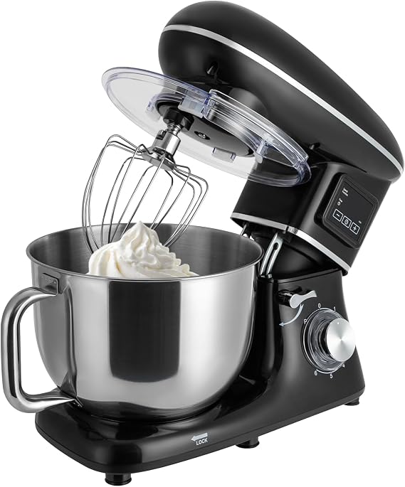Stand Mixer,6-Speed Tilt-Head Food Mixer, Kitchen Electric Mixer with Dough Hook, Wire Whip & Beater (6.5QT, Black)
