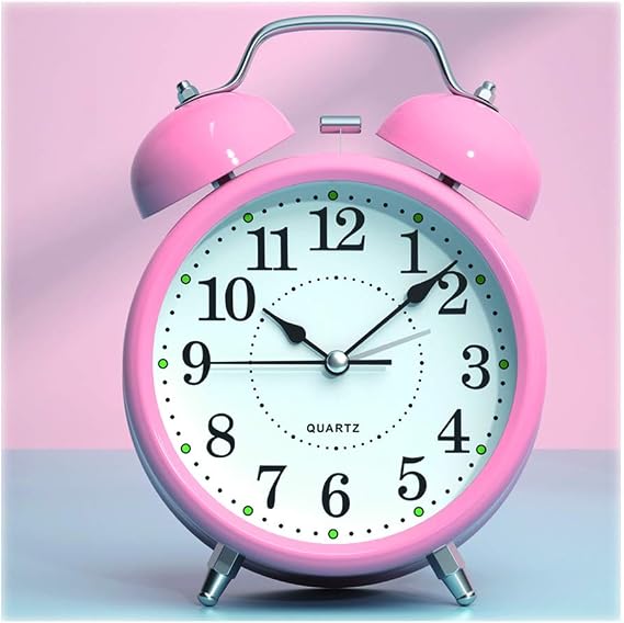 Liudan Alarm Clock Super Loud Alarm/Luminous/Silent/Battery Powered/Smart Dual Bell Alarm Clock/Black/loud Alarm Clocks for Heavy Sleepers Digital Alarm Clock (Color : Pink)
