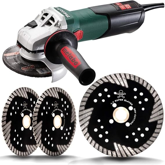 Metabo WEV15-125 HT - 4.5/5 Angle Grinder - 4.5 Inch Slayer Diamond Supreme Granite Blade - Bundle - 3 Blades
