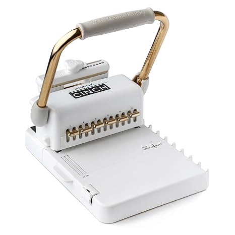 Universal Cinch Premium Binding Machine, 20 Binding Variations, White and Gold, with Wire Sizing Guide and Centering Ruler