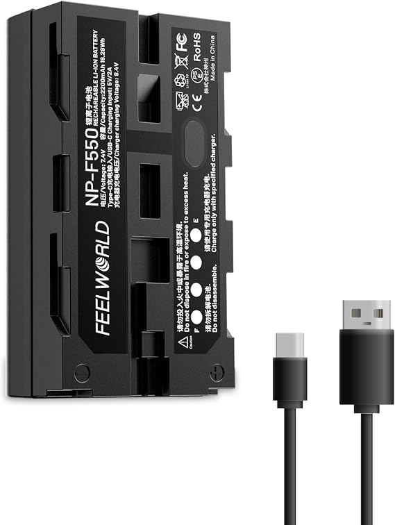FEELWORLD NP-F550 Replacement Battery 2200mAh of NP-F970 F960 F950 F770 F750 F570 F550 for Monitor Video Light Video Transmission USB-C Charging(1 Pack)