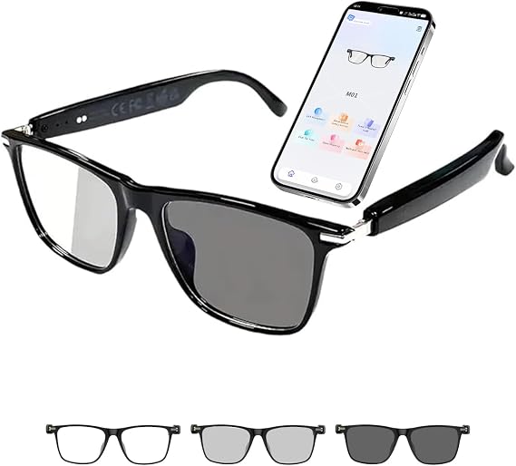 Bluetooth AI Smart Glasses with 160+ Languages, Color-Changing Lenses, Built-in Speaker & Clear Audio - Real-time Language Translator Glasses for Travel, Meetings and Business Use